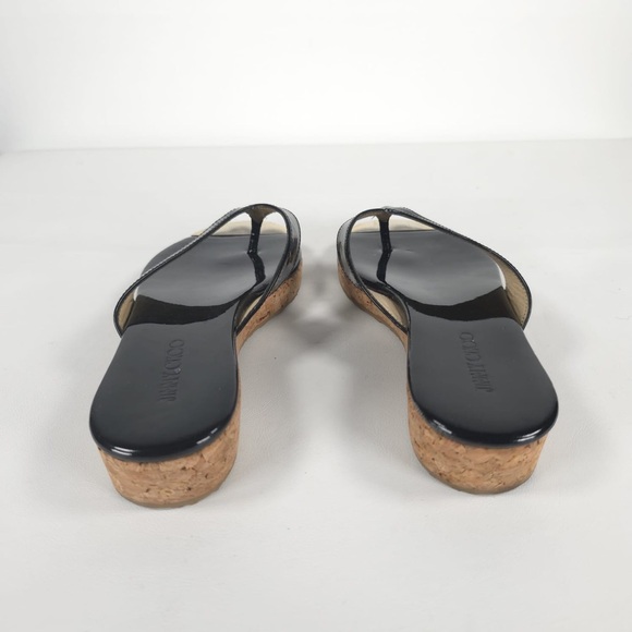 JIMMY CHOO Black Pence PATENT LEATHER Cork Thong MADE IN SPAIN 🇪🇸 Sandal 36 - Picture 6 of 12